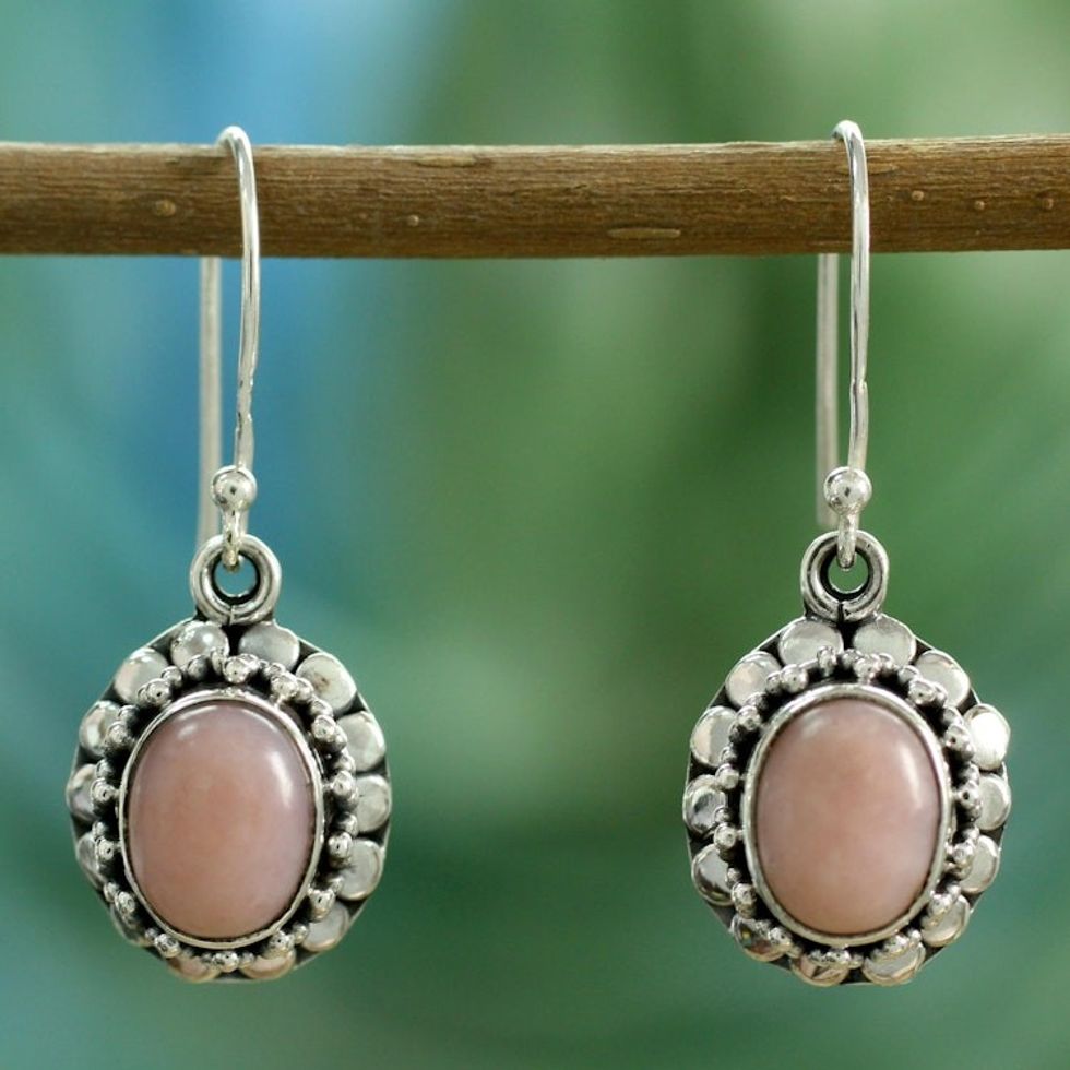 Pink opal flower earrings 'Peace'