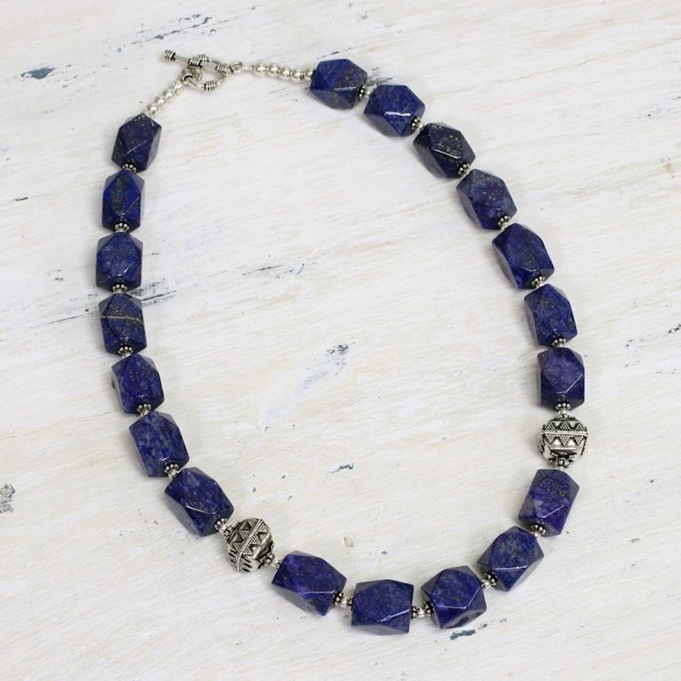 Lapis lazuli strand necklace 'Blue Goddess'