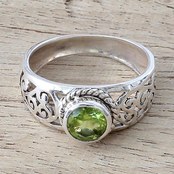 Alternate image for Peridot and Sterling Silver Indian Ring with Paisley Design Blossoming Desire