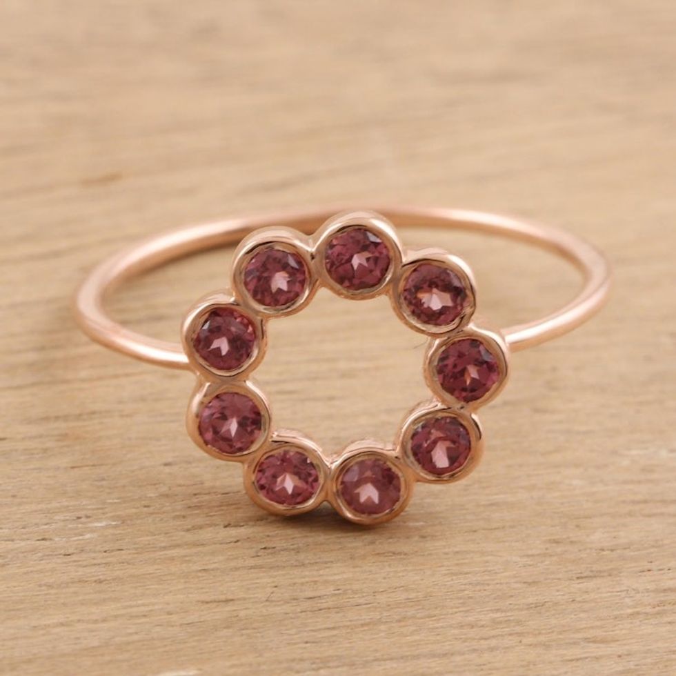 Rose Gold-Plated Malaya Garnet Cocktail Ring 'Delicate Petal'