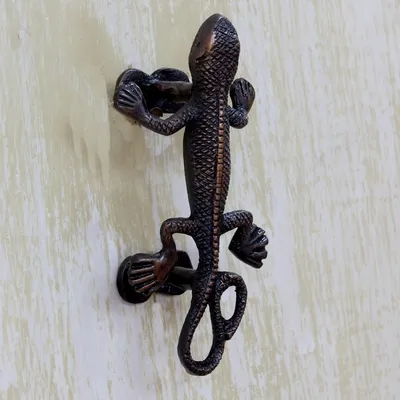 Alternate image for Gecko Door Handle in Antiqued Copper Plated Brass India Gecko Passage