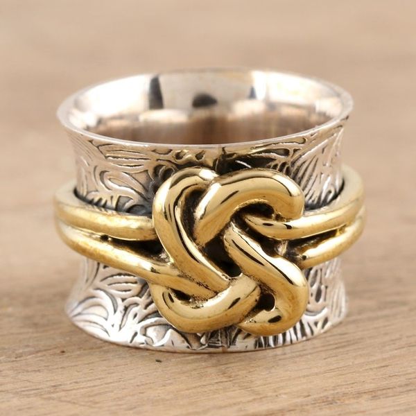 Alternate image for Sterling Silver and Brass Knotted Band Ring Golden Knot