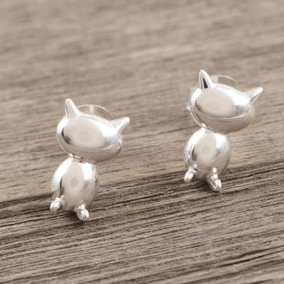 Alternate image for Sterling Silver Cat Stud Earrings Kitty Craft
