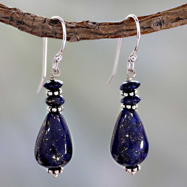 Alternate image for Fair Trade Sterling Silver and Lapis Lazuli Earrings Delhi Dusk