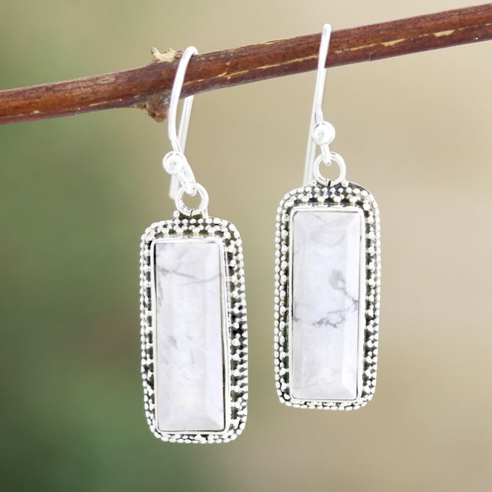 Howlite and Sterling Silver Dangle Earrings 'White Mirror'