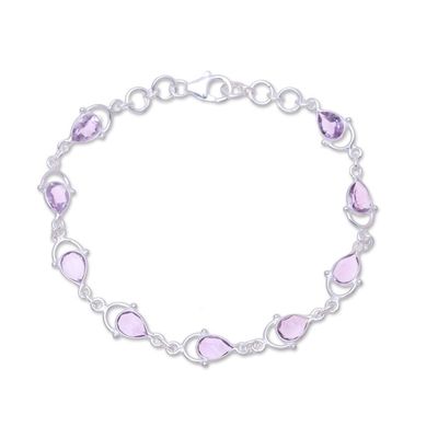 Alternate image for Sterling Silver and Purple Faceted Amethyst Link Bracelet Teardrop Tendrils