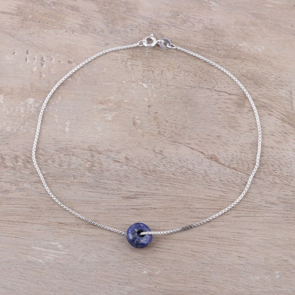Lapis Lazuli Pendant Anklet from India 'Elegant Wheel'