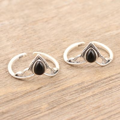 Alternate image for Black Onyx and Sterling Silver Toe Rings Pair Magic Crown