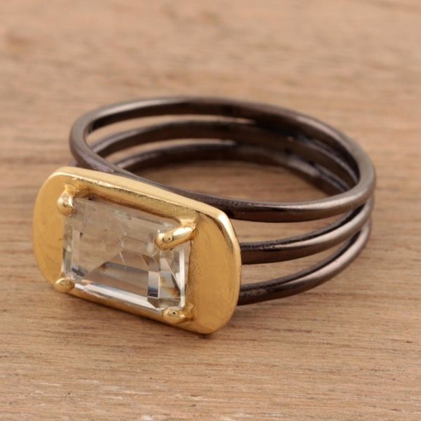 Alternate image for Gold Accented Prasiolite Single-Stone Ring from India Modern Prism