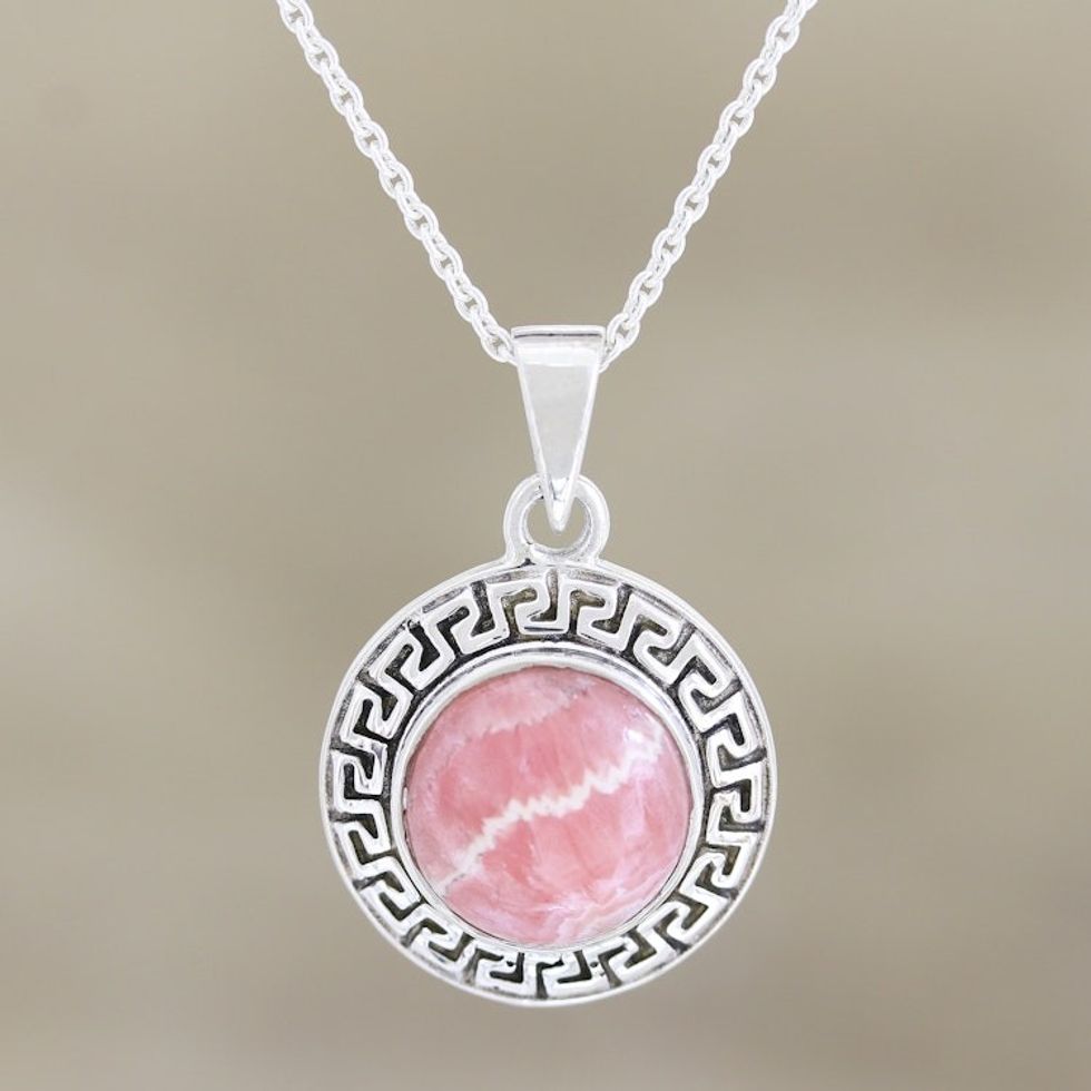 Sterling Silver and Pink Rhodochrosite Pendant Necklace 'Pretty in Pink'