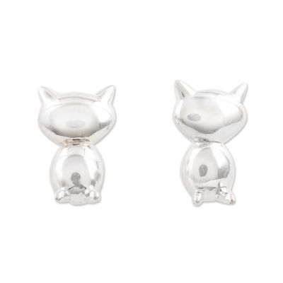 Alternate image for Sterling Silver Cat Stud Earrings Kitty Craft