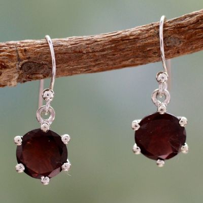 Alternate image for Handcrafted Sterling Silver and Garnet Earrings Scarlet Solitaire