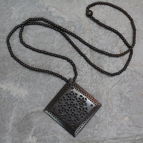 Alternate image for Ebony Wood Necklace Hand Carved Jewelry from India Mughal Enchantress Diamond