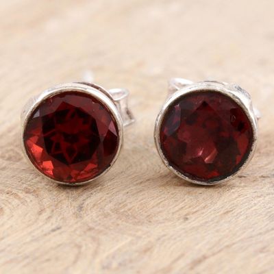 Alternate image for Garnet and Sterling Silver Stud Earrings Red Night