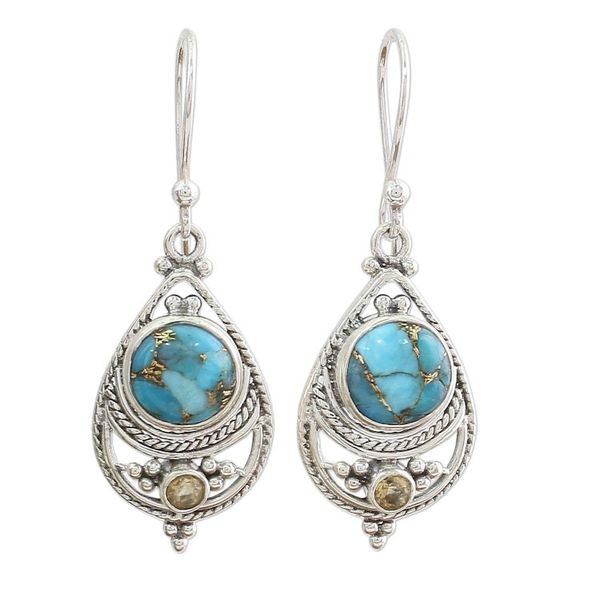 Alternate image for Citrine Composite Turquoise Dangle Earrings from India Azure Heaven