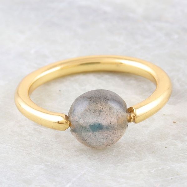 Alternate image for Hand Made Gold-Plated Labradorite Single Stone Ring Return to Saturn in Grey