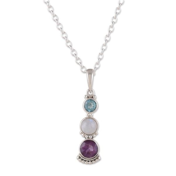 Alternate image for One-Carat Multi-Gemstone Pendant Necklace from India Celestial Trinity