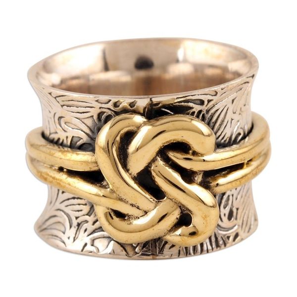 Alternate image for Sterling Silver and Brass Knotted Band Ring Golden Knot