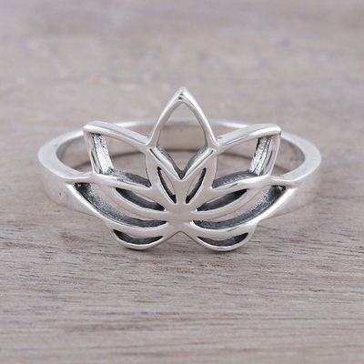 Alternate image for Sterling Silver Lotus Flower Cocktail Ring from India Graceful Lotus