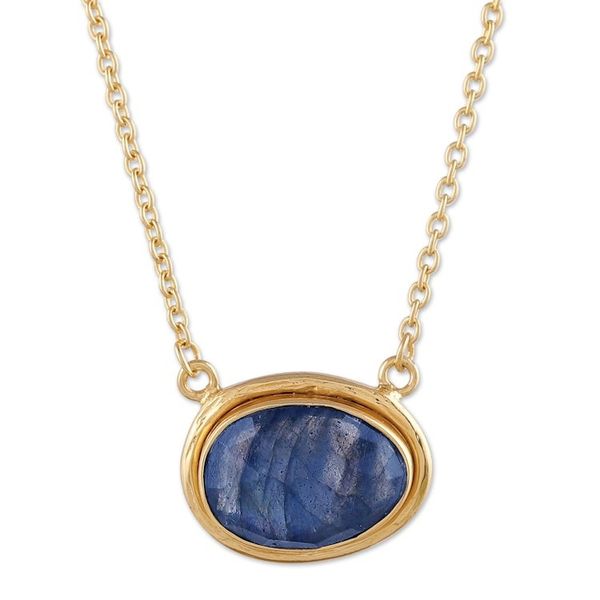 Alternate image for 18k Gold-Plated Natural Labradorite Pendant Necklace Nocturnal Dazzle