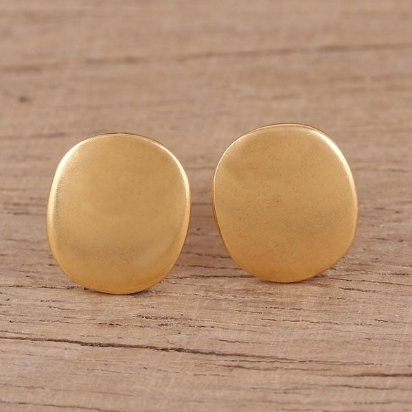 Alternate image for Handmade 22k Gold Plated Sterling Silver Stud Earrings Vibrant Buttons