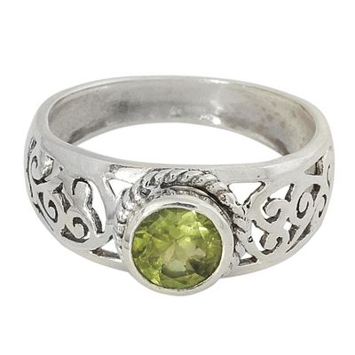 Alternate image for Peridot and Sterling Silver Indian Ring with Paisley Design Blossoming Desire