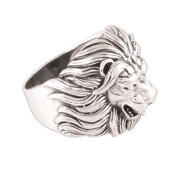 Alternate image for Mens Sterling Silver Lion Ring from India Kings Roar