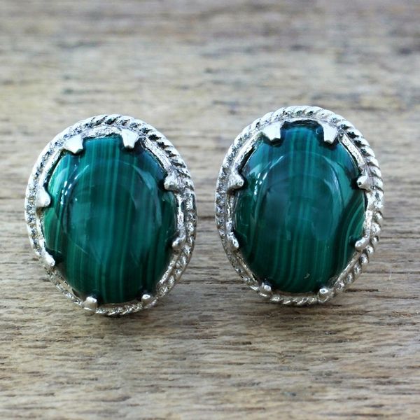 Alternate image for Sterling Silver and Deep Green Malachite Earrings Morning Forest