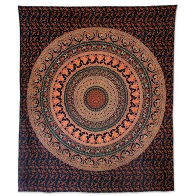 Alternate image for Navy Blue Mandala Cotton Printed Bohemian Style Wall Hanging Majestic Mandala