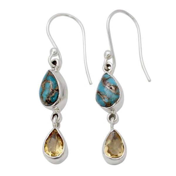 Alternate image for Citrine and Composite Blue Turquoise Dangle Earrings Heavenly Light
