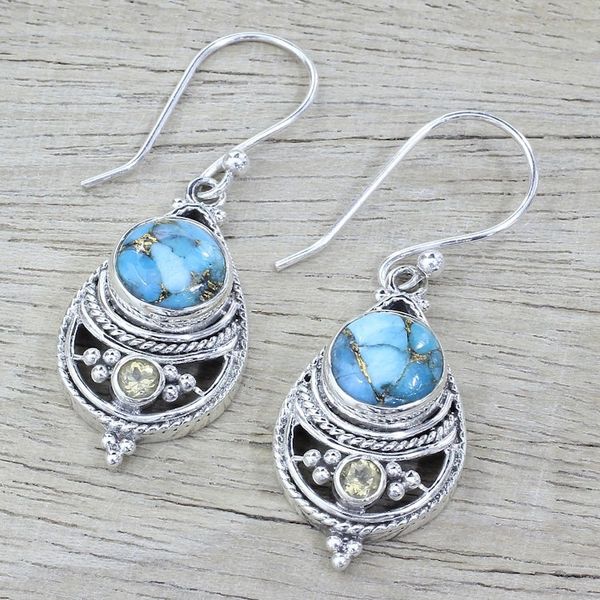 Alternate image for Citrine Composite Turquoise Dangle Earrings from India Azure Heaven