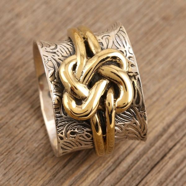 Alternate image for Sterling Silver and Brass Knotted Band Ring Golden Knot