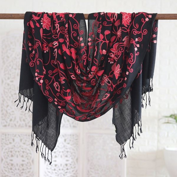 Alternate image for Floral-Themed Wool Shawl with Chain-Stitched Embroidery Kashmir Dreams