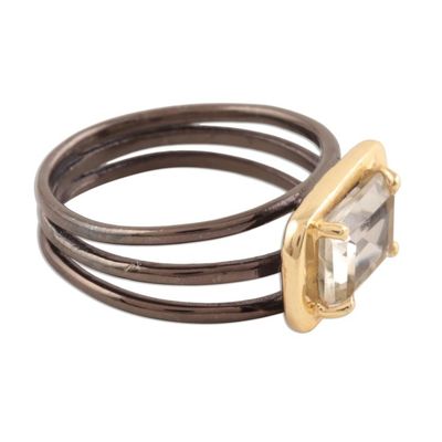 Alternate image for Gold Accented Prasiolite Single-Stone Ring from India Modern Prism