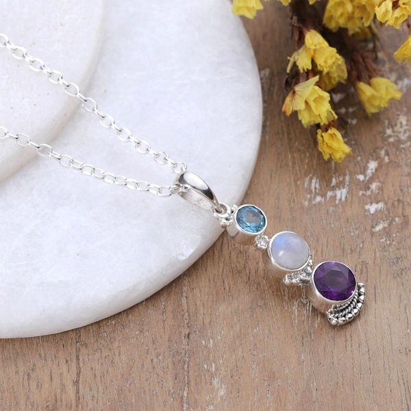 Alternate image for One-Carat Multi-Gemstone Pendant Necklace from India Celestial Trinity