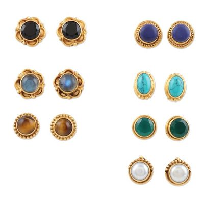 Alternate image for Gold-Plated Multi-Gemstone Stud Earrings Set of 7 Daily Glamour