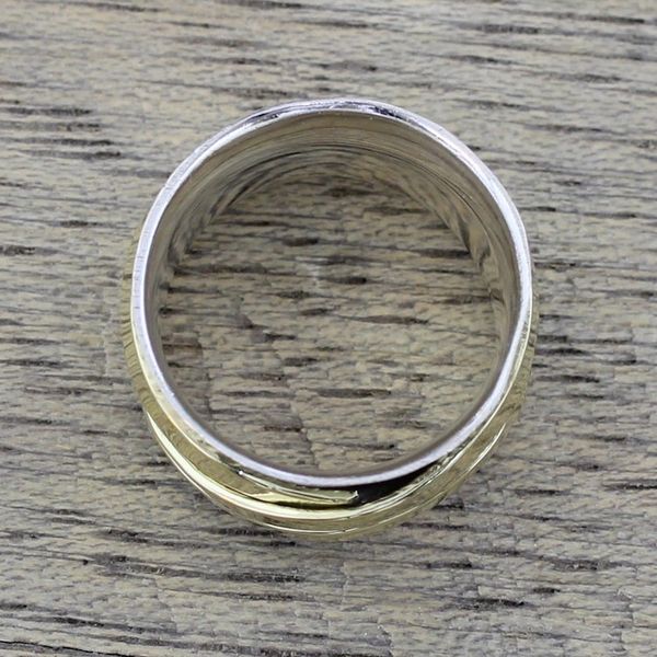 Alternate image for Indian Band Ring Hand Crafted of Sterling Silver and Brass Crisscrossing Grace