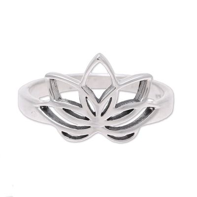 Alternate image for Sterling Silver Lotus Flower Cocktail Ring from India Graceful Lotus