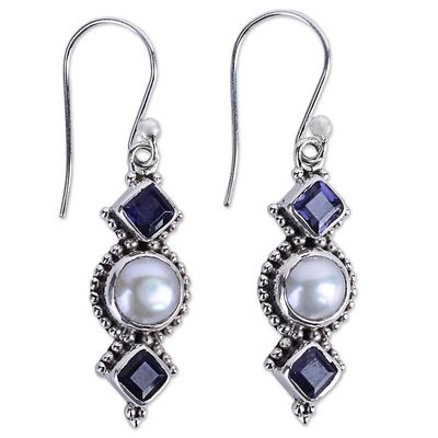 Alternate image for Iolite and Cultured Pearl Sterling Silver Dangle Earrings Lunar Allure