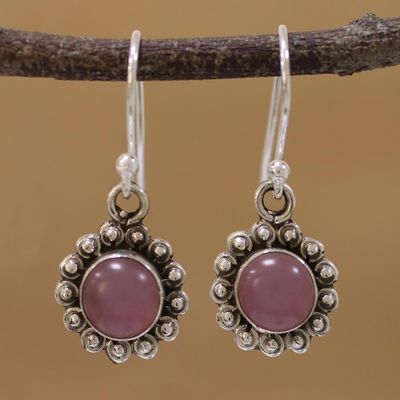 Alternate image for Pink Chalcedony and Sterling Silver Floral Dangle Earrings Pink Appeal