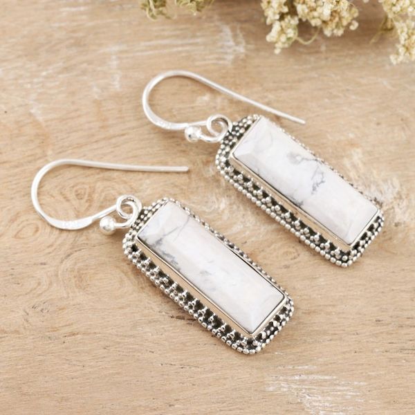 Alternate image for Howlite and Sterling Silver Dangle Earrings White Mirror