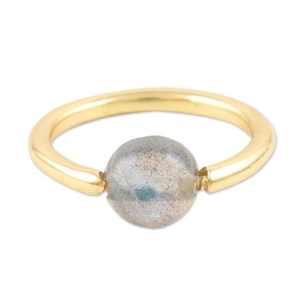 Alternate image for Hand Made Gold-Plated Labradorite Single Stone Ring Return to Saturn in Grey