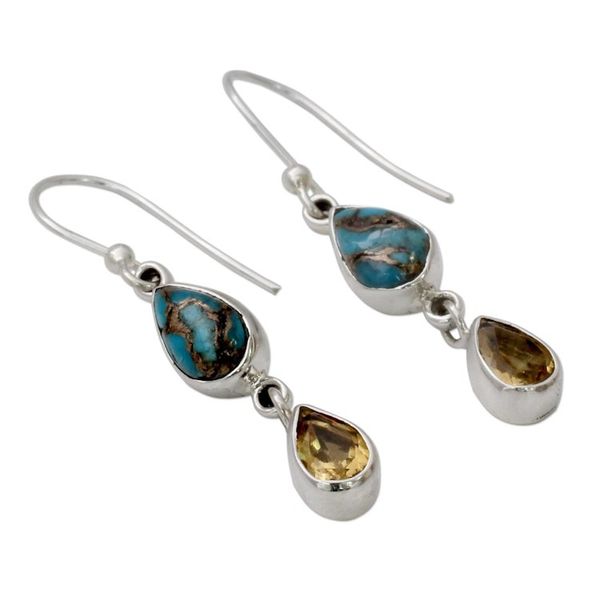 Alternate image for Citrine and Composite Blue Turquoise Dangle Earrings Heavenly Light