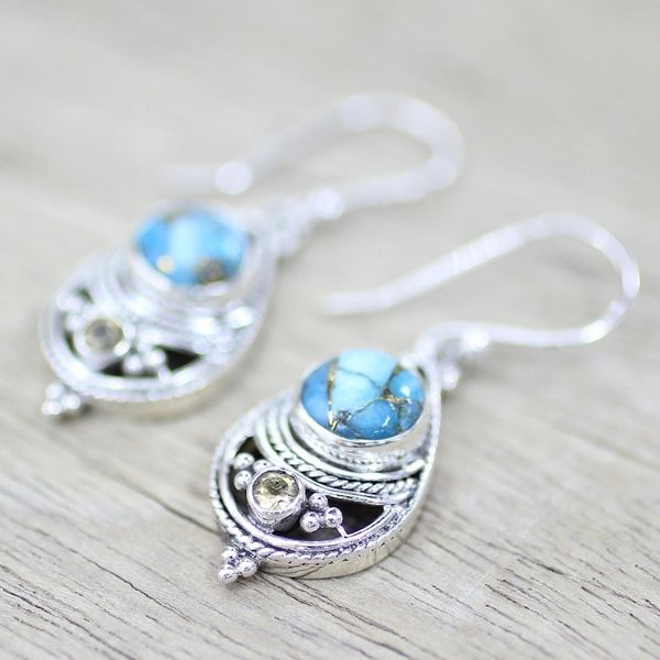 Alternate image for Citrine Composite Turquoise Dangle Earrings from India Azure Heaven