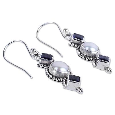 Alternate image for Iolite and Cultured Pearl Sterling Silver Dangle Earrings Lunar Allure