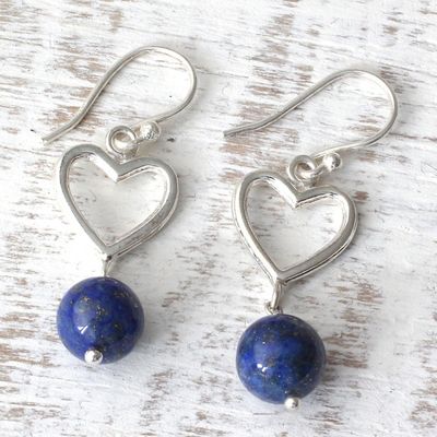 Alternate image for Handcrafted Lapis Lazuli and Sterling Silver Dangle Earrings Majestic Globes