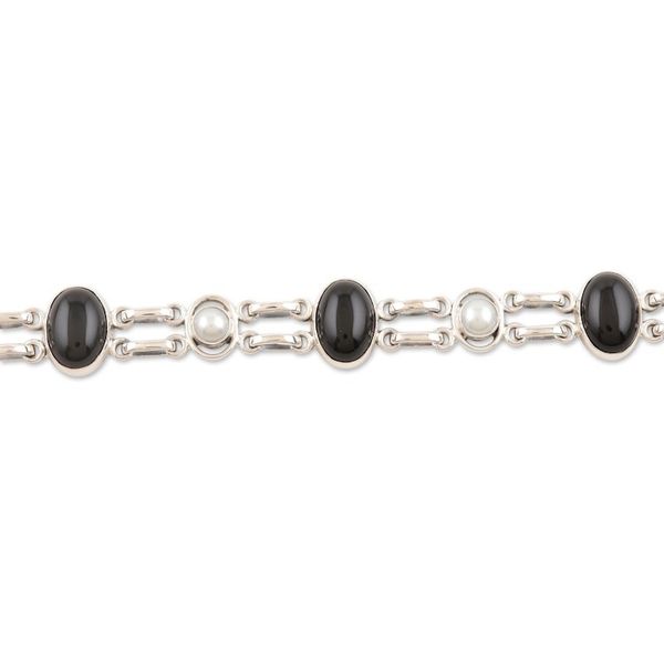 Alternate image for Pearl and onyx link bracelet Jaipur Night