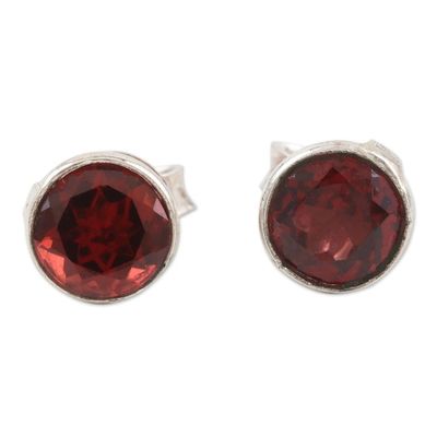 Alternate image for Garnet and Sterling Silver Stud Earrings Red Night