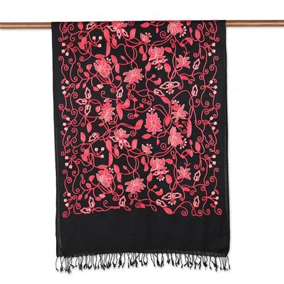 Alternate image for Floral-Themed Wool Shawl with Chain-Stitched Embroidery Kashmir Dreams