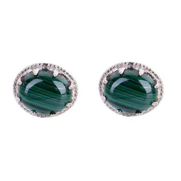 Alternate image for Sterling Silver and Deep Green Malachite Earrings Morning Forest